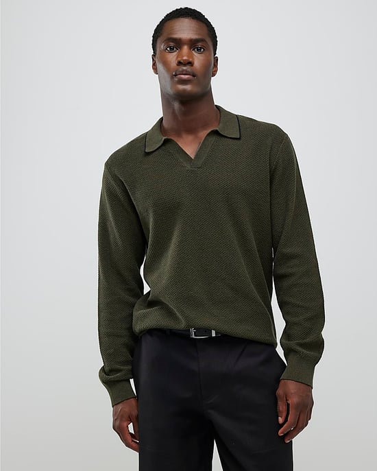 River Island Mens Jumper Khaki Regular Fit Open Collar - Image 2