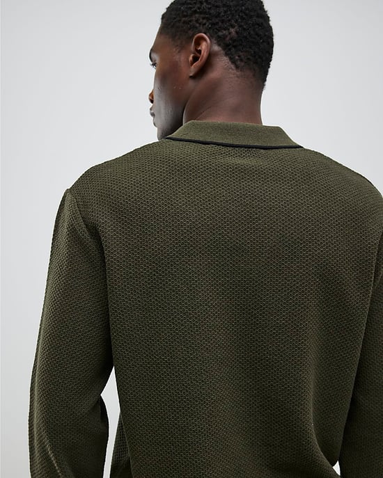 River Island Mens Jumper Khaki Regular Fit Open Collar - Image 3