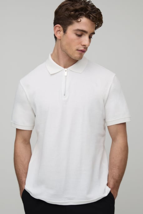 Slim Fit 1/4 Zip Pique Polo - Image 1