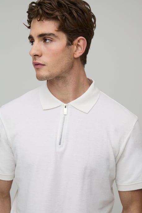 Slim Fit 1/4 Zip Pique Polo - Image 3