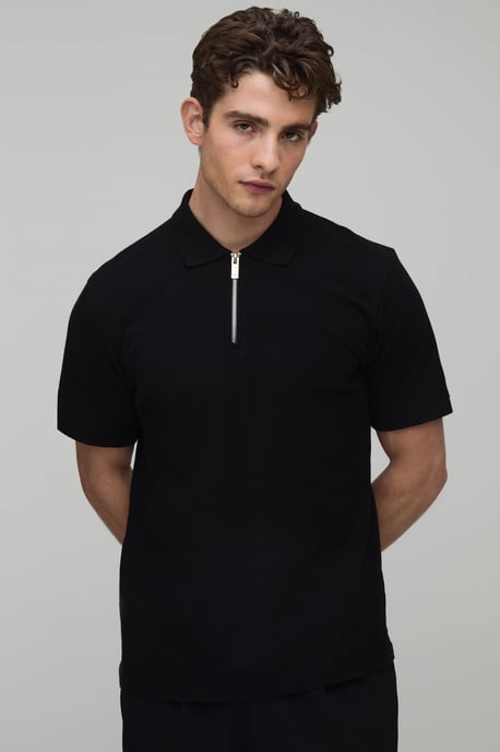 Slim Fit 1/4 Zip Pique Polo - Image 1