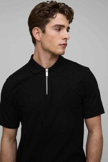 Slim Fit 1/4 Zip Pique Polo - Image 3