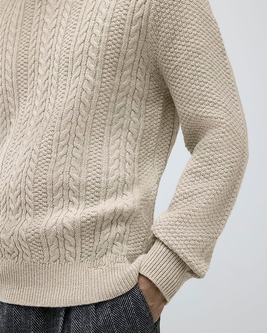 River Island Mens Jumper Cream Slim Fit Cable Knit - Image 2