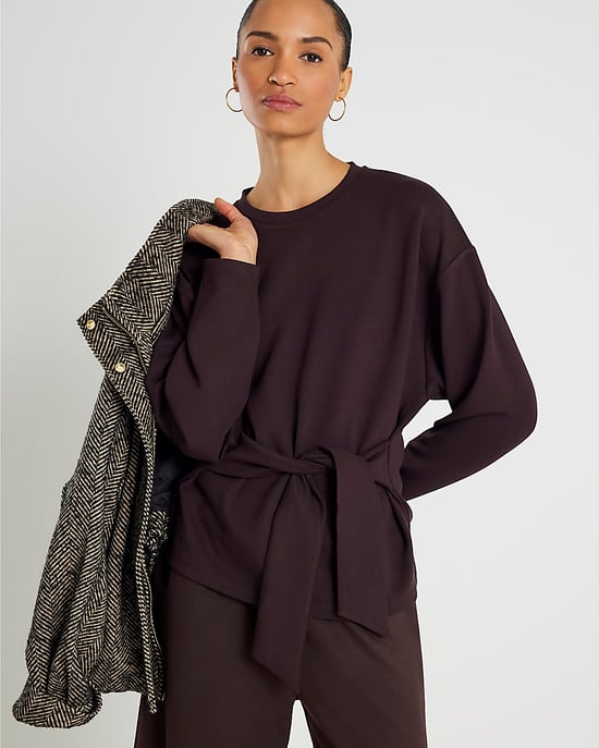 River Island Womens Top Brown Premium Long Sleeve Tie Front - Image 1