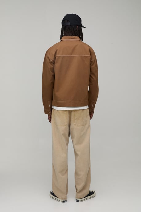 Regular Fit Contrast Stitch Twill Boxy Overshirt - Image 2