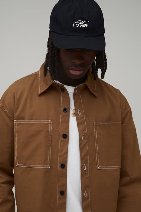 Regular Fit Contrast Stitch Twill Boxy Overshirt - Image 3