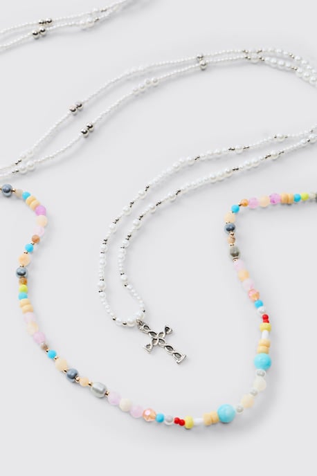 Beaded Multi Layered Cross Necklace - Image 4