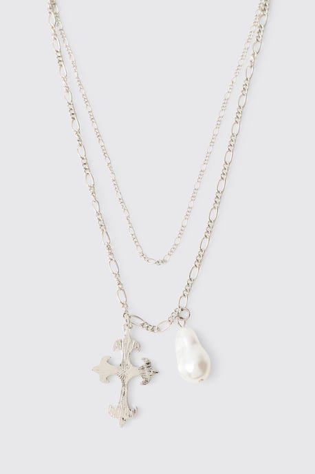 Cross and Gem Layered Necklace - Image 2