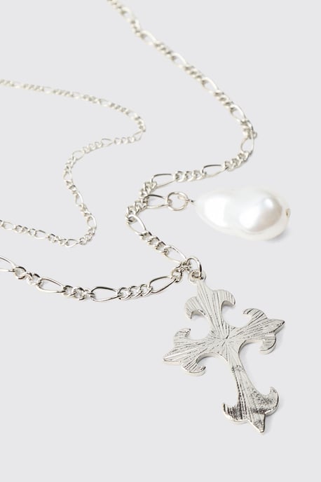 Cross and Gem Layered Necklace - Image 3