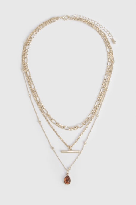 T-bar and Brown Enamel Pendant Layered Necklace - Image 2