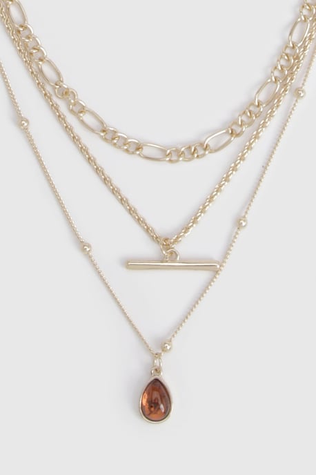 T-bar and Brown Enamel Pendant Layered Necklace - Image 3