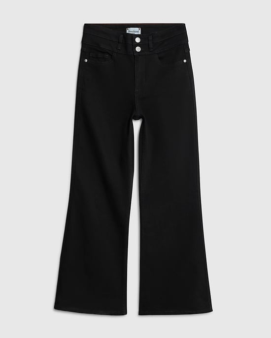 River Island Womens Flared Jeans Petite Black High Rise Relaxed - Image 1