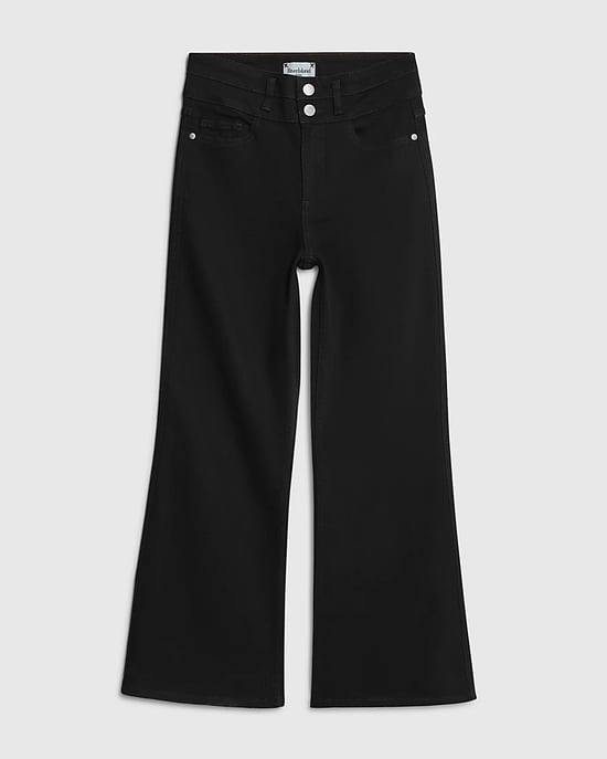 River Island Womens Flared Jeans Petite Black High Rise Relaxed - Image 3