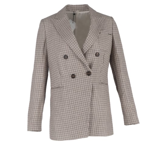 Brunello Cucinelli Hundtandsmönstrad Dubbelknäppt Kavaj i Beige Ull - Image 1