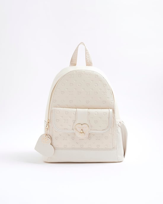 River Island Girls Backpack Cream Heart Lock Pocket Bag - Image 1