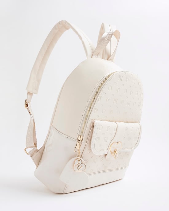 River Island Girls Backpack Cream Heart Lock Pocket Bag - Image 3