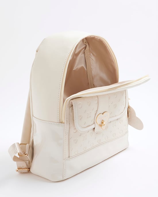 River Island Girls Backpack Cream Heart Lock Pocket Bag - Image 4