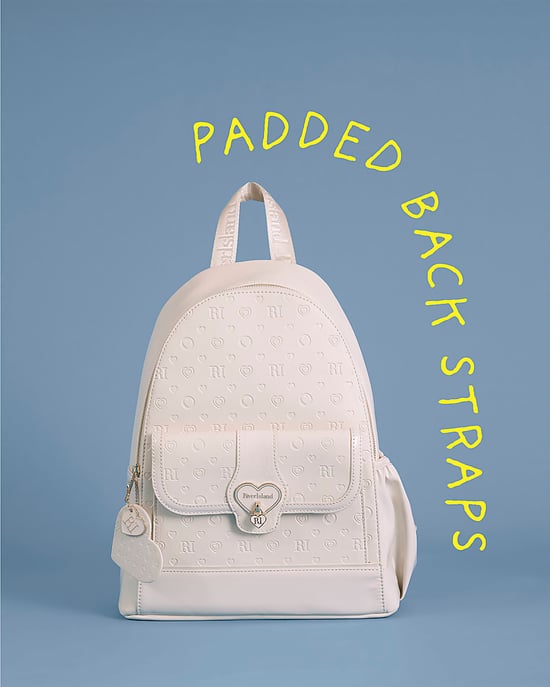 River Island Girls Backpack Cream Heart Lock Pocket Bag - Image 5