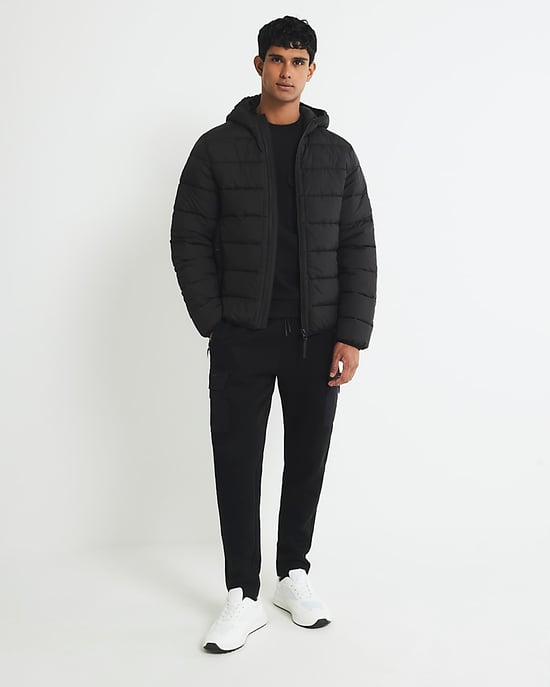 River Island Mens Puffer Jacket Black Regular Fit Hooded - Image 1