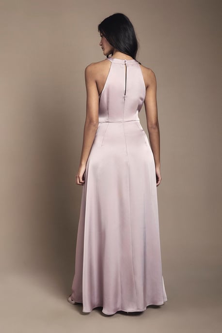 Coast Honoured Petite Twist Halterneck Satin Maxi Bridesmaid Dress - Image 3