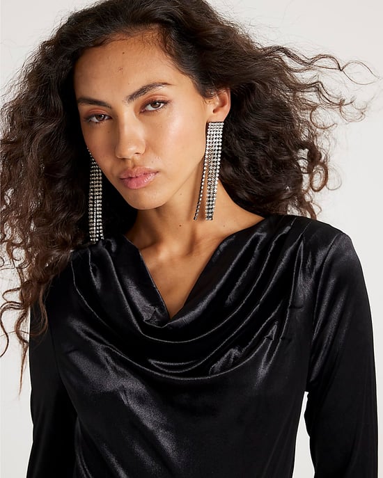 River Island Womens Bodysuit Black Velvet Long Sleeve Cowl Neck - Image 2
