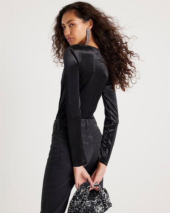 River Island Womens Bodysuit Black Velvet Long Sleeve Cowl Neck - Image 3
