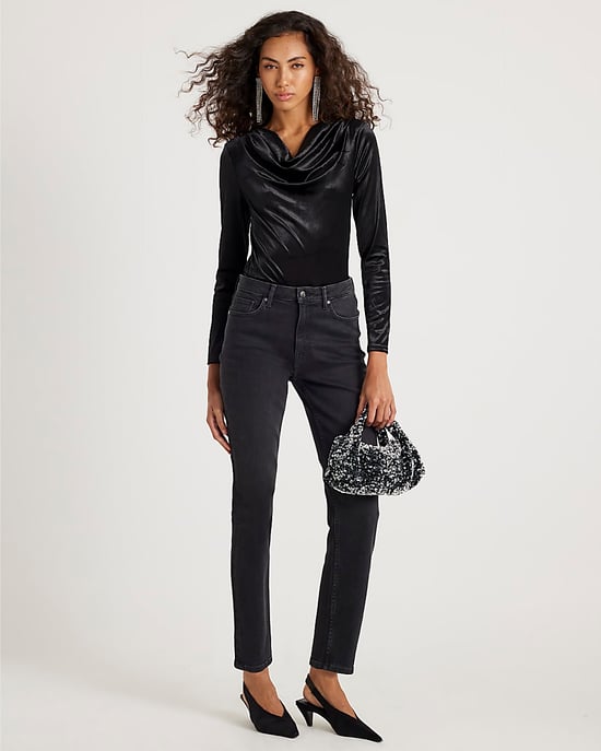 River Island Womens Bodysuit Black Velvet Long Sleeve Cowl Neck - Image 4