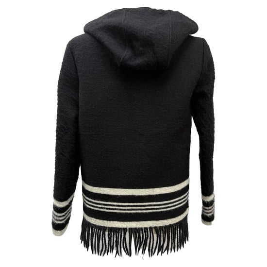 Saint Laurent Embroidered Fringed Hoodie in Black Alpaca - Image 3