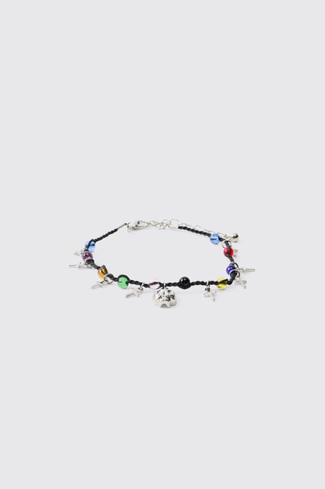 Gem and Skull Cross Mock Pearl Bracelet - Image 2