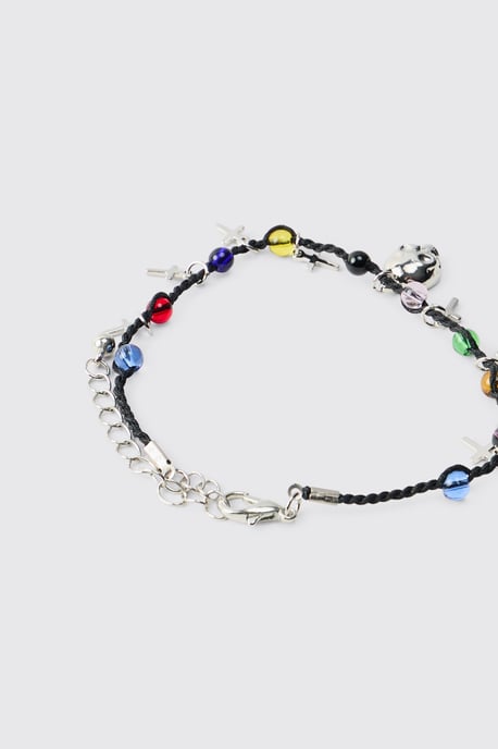 Gem and Skull Cross Mock Pearl Bracelet - Image 3