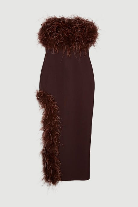 Figure Form Bandage Feather Detail Bandeau Knit Midi Dress - Image 4