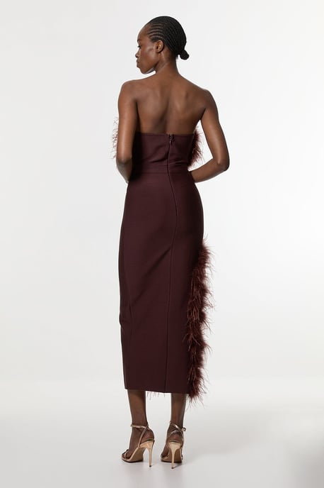 Figure Form Bandage Feather Detail Bandeau Knit Midi Dress - Image 5