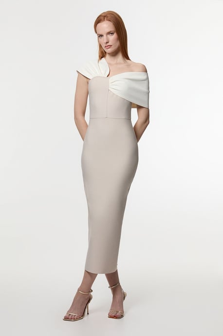 Figure Form Bandage Asymmetric Strap Knit Midi Dress - Image 2