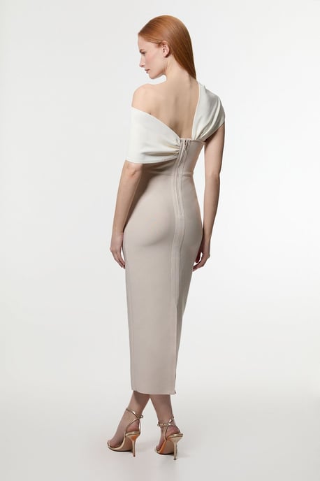Figure Form Bandage Asymmetric Strap Knit Midi Dress - Image 5