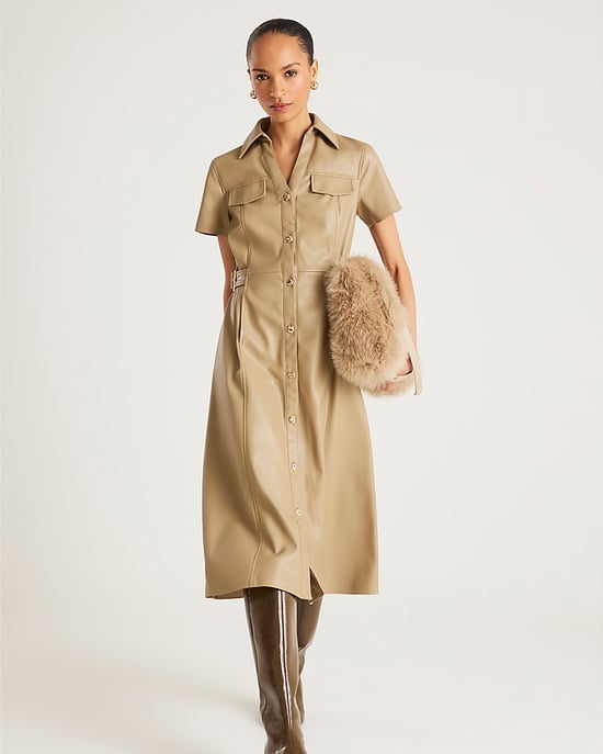 River Island Womens Midi Shirt Dress Beige Faux Leather - Image 1