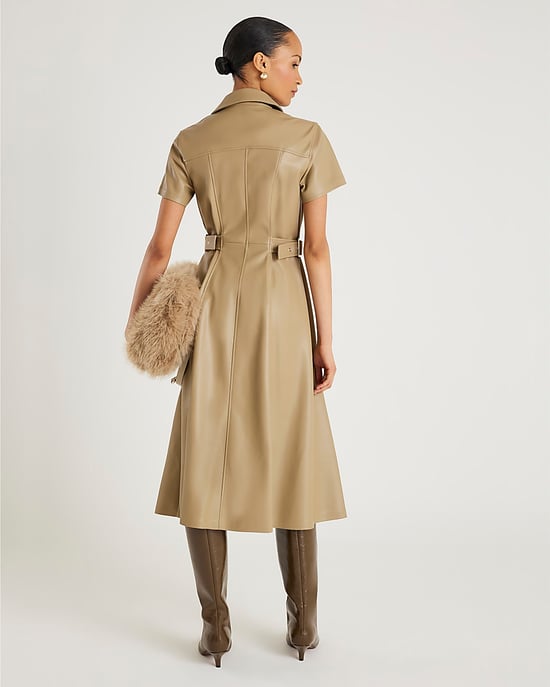 River Island Womens Midi Shirt Dress Beige Faux Leather - Image 3