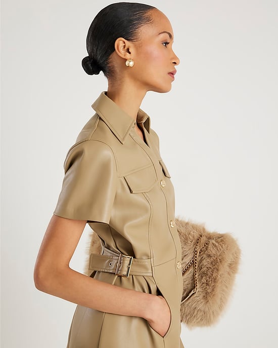River Island Womens Midi Shirt Dress Beige Faux Leather - Image 4