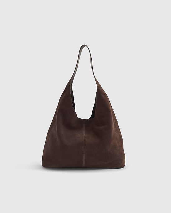 River Island Womens Slouch Shoulder Bag Brown Suede Studded - Image 2