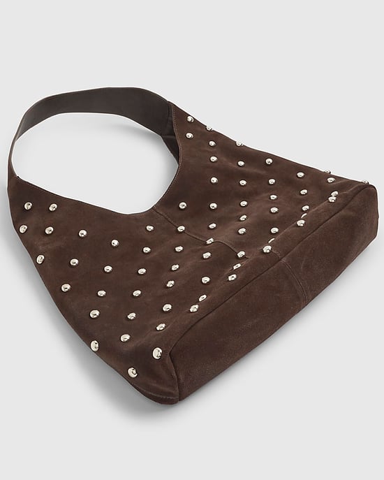 River Island Womens Slouch Shoulder Bag Brown Suede Studded - Image 3