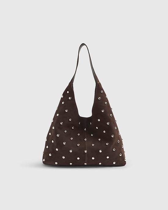 River Island Womens Slouch Shoulder Bag Brown Suede Studded - Image 4