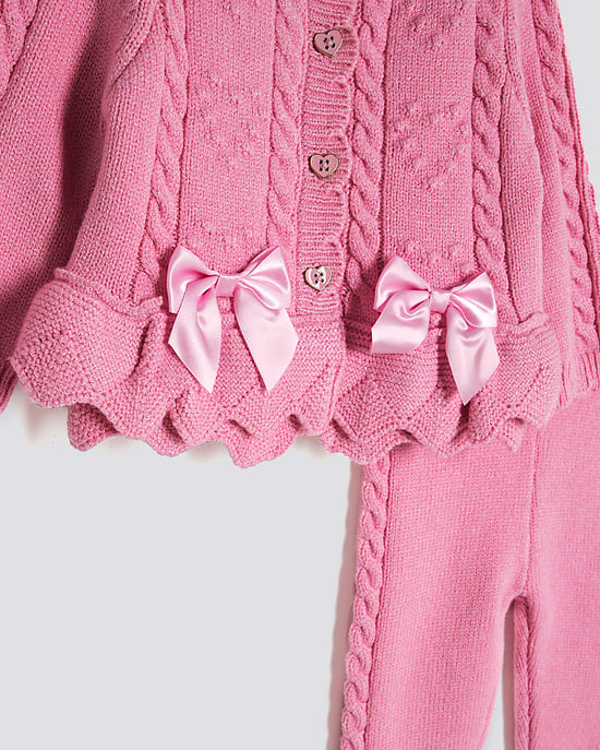 River Island Baby Girls Cardigan Set Pink 2 Piece Bow Peplum Hem - Image 4