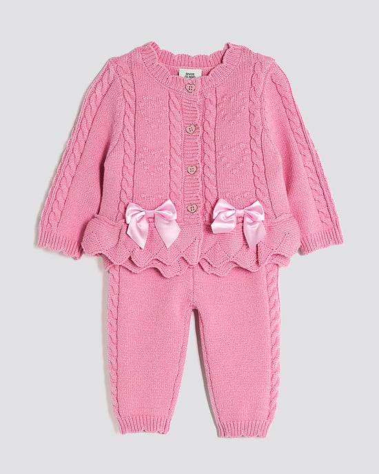 River Island Baby Girls Cardigan Set Pink 2 Piece Bow Peplum Hem - Image 5