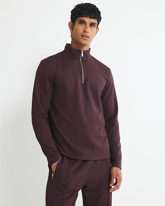 River Island Mens Sweatshirt Red Slim Fit Quarter Zip Funnel - Image 1