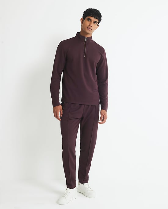 River Island Mens Sweatshirt Red Slim Fit Quarter Zip Funnel - Image 4