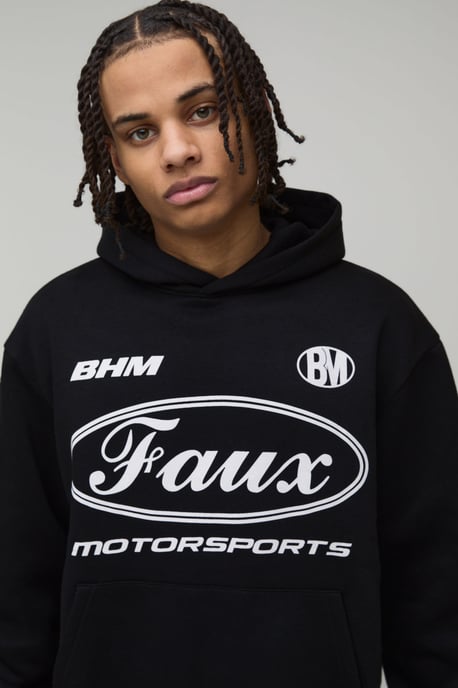 Oversized Boxy Moto Faux Graphic Hooded Tracksuit - Image 3