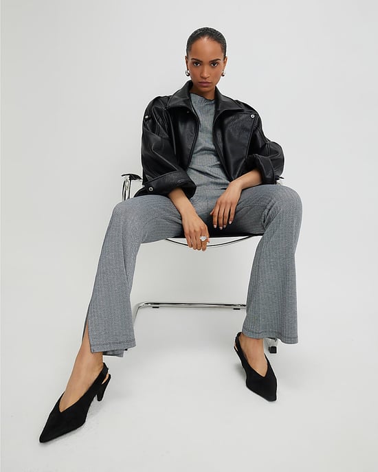 River Island Womens Flared Trousers Grey Herringbone - Image 2