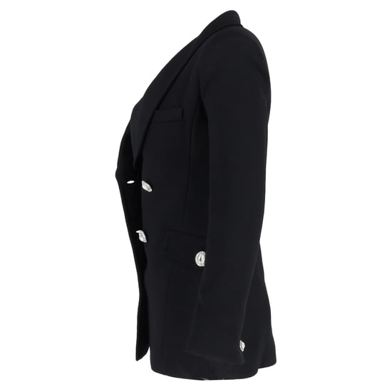 Alessandra Rich Double-Breasted Crystal Button Blazer in Black Wool - Image 2