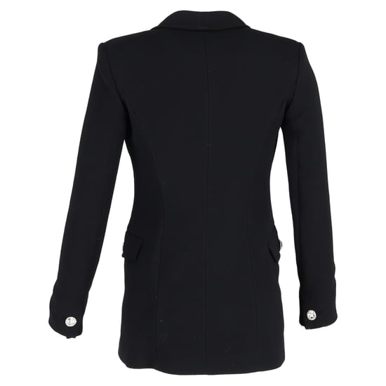 Alessandra Rich Double-Breasted Crystal Button Blazer in Black Wool - Image 3