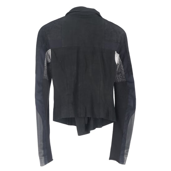 Rick Owens Eliel Paneled Cropped Biker Jacket in Black Leather - Image 2