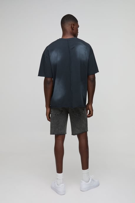Straight Fit Washed Raw Hem Denim Shorts - Image 2